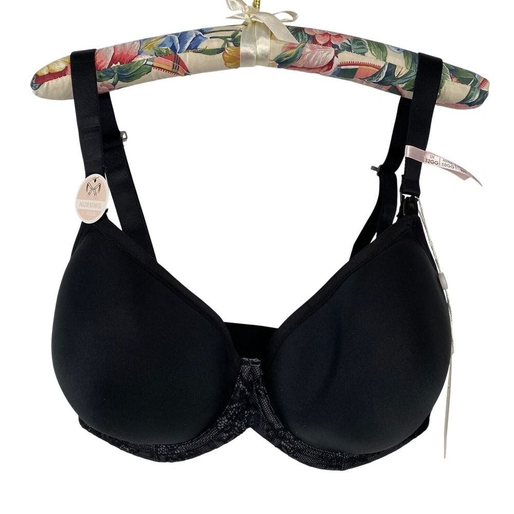 Cake‎ Lingerie Womens Waffles Nursing Tshirt Bra 32J Black Full Coverage Support